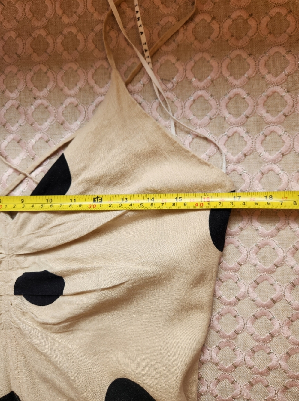 Tanya Taylor Women's Midi Meredith Dress, Tan/Black Polka Dot Linen Size 10 $565 - Picture 10 of 14